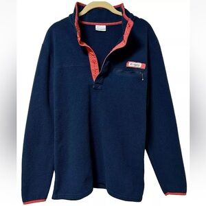 Columbia PFG Sportswear 1/4 Snap Fleece Pullover Navy Coral Men's Size Large
